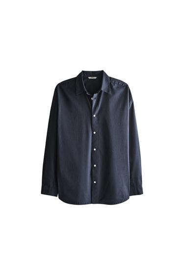 Zara JEDNOBOJNA PAMUČNA KOŠULJA ZA PLAŽU – mid-plava