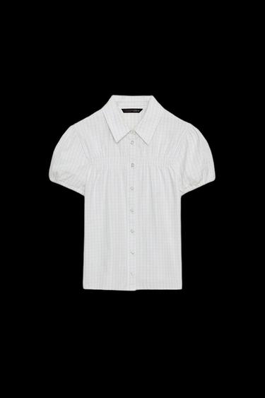 CAMISA POPELÍN CUADROS - Verde / Crudo de Zara