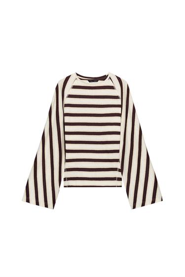 Zara STRIPED COTTON AND LINEN T-SHIRT - striped