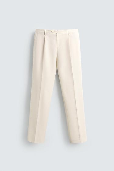 Zara REGULAR FIT PLEATED PANTS - Ecru