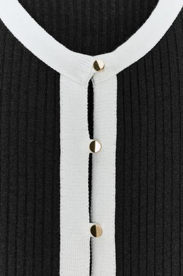VESTE COMBINÉE TRICOT CONTRASTE - Noir / Blanc de Zara - Image 6
