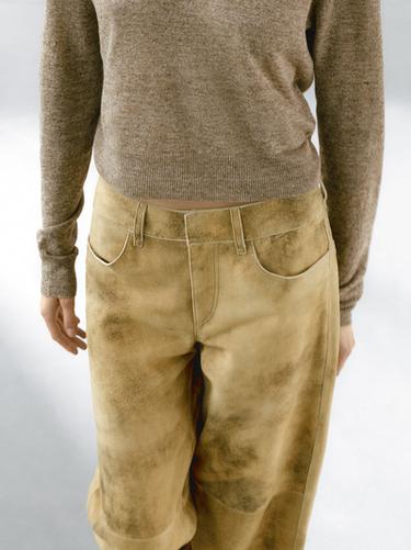 Zara Worn effect suede leather trousers - Beige