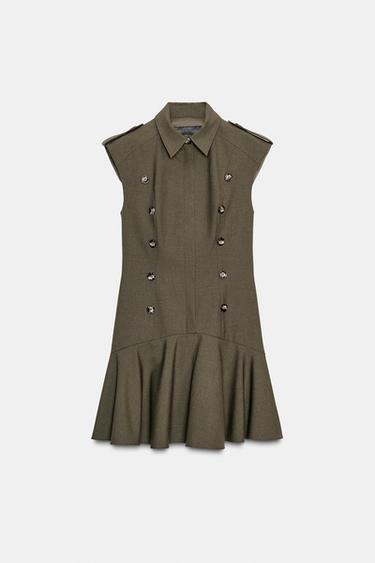 SHORT DRESS WITH SHOULDER PADS AND RUFFLES - Dark green by Zara - Image 0