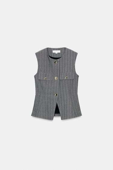 Zara HERRINGBONE FLARED VEST - Gray