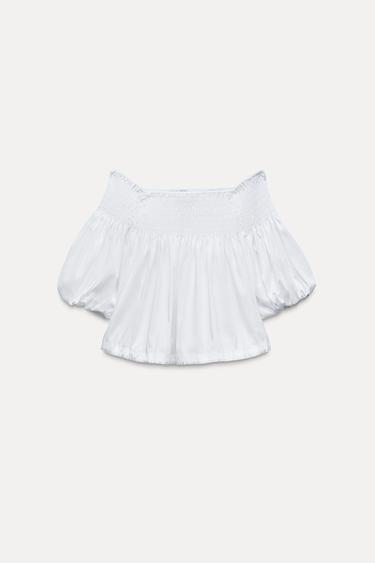 ТОП OFF-THE-SHOULDER С ЭЛАСТИЧНЫМИ ДЕТАЛЯМИ — БЕЛЫЙ от Zara — изображение 0