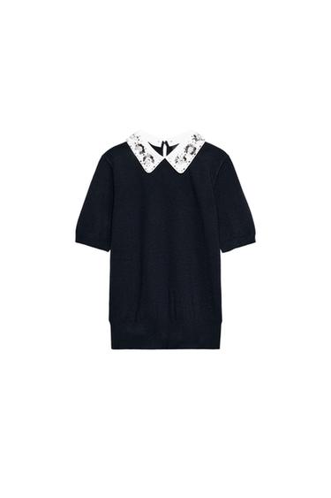 PULL EN MAILLE À FANTAISIE BIJOU - Bleu marine de Zara
