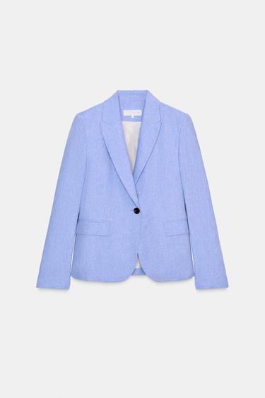 BLAZER CON LINO BOTÓN - Azul claro de Zara