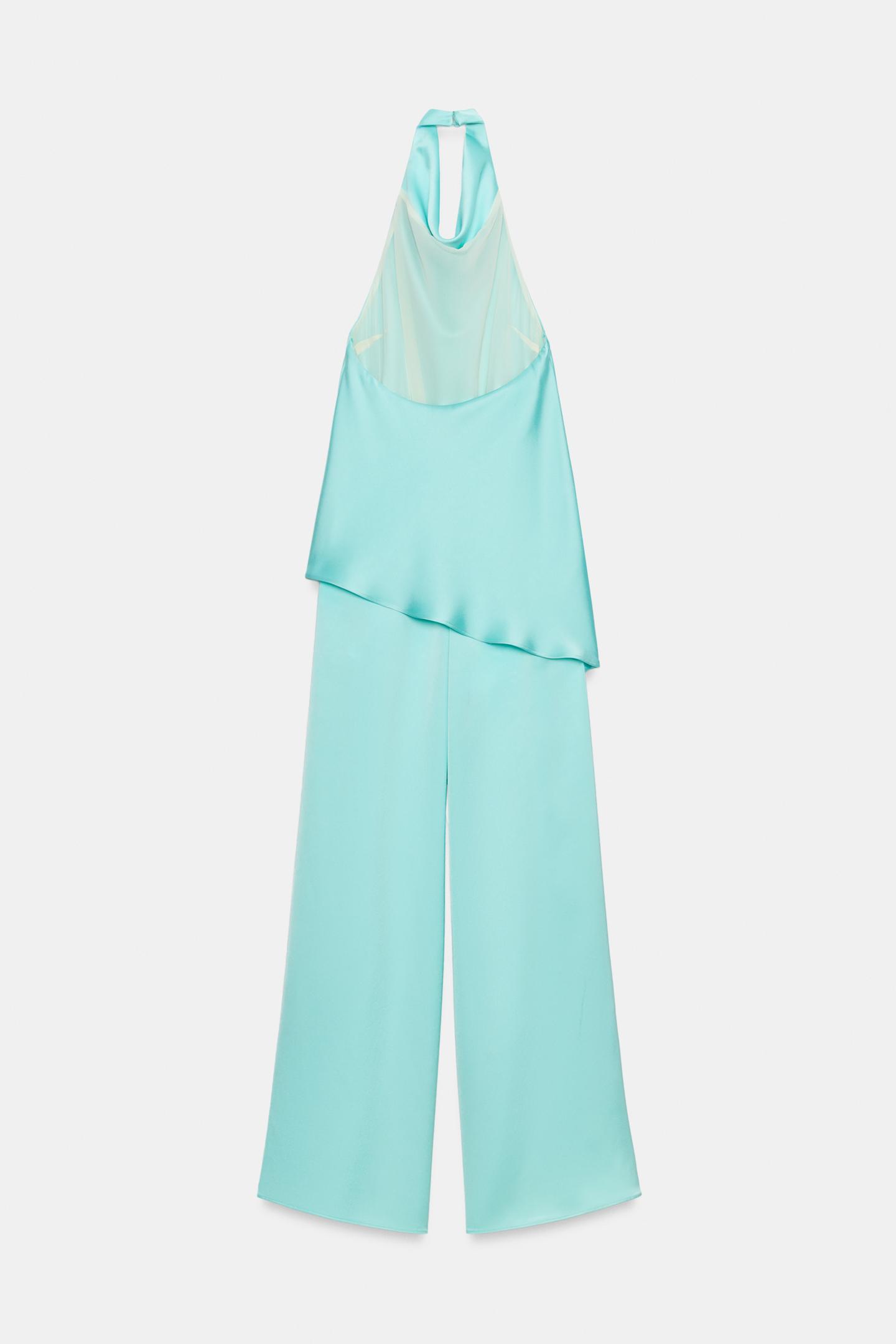 Женский комбинезон Zara Satin Halter Jumpsuit, цвет: Бирюзовый — фото 7