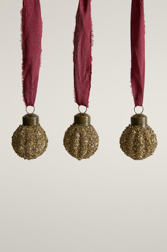 Zara MINI BAUBLE CHRISTMAS TREE DECORATION (PACK OF 3) - Golden - Image 0