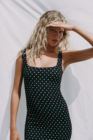 TEXTURED DOT MIDI DRESS - Black / White by Zara