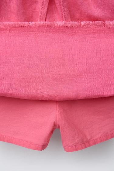 JUPE-SHORT À VOLANTS EN LIN - Fuchsia clair de Zara - Image 3