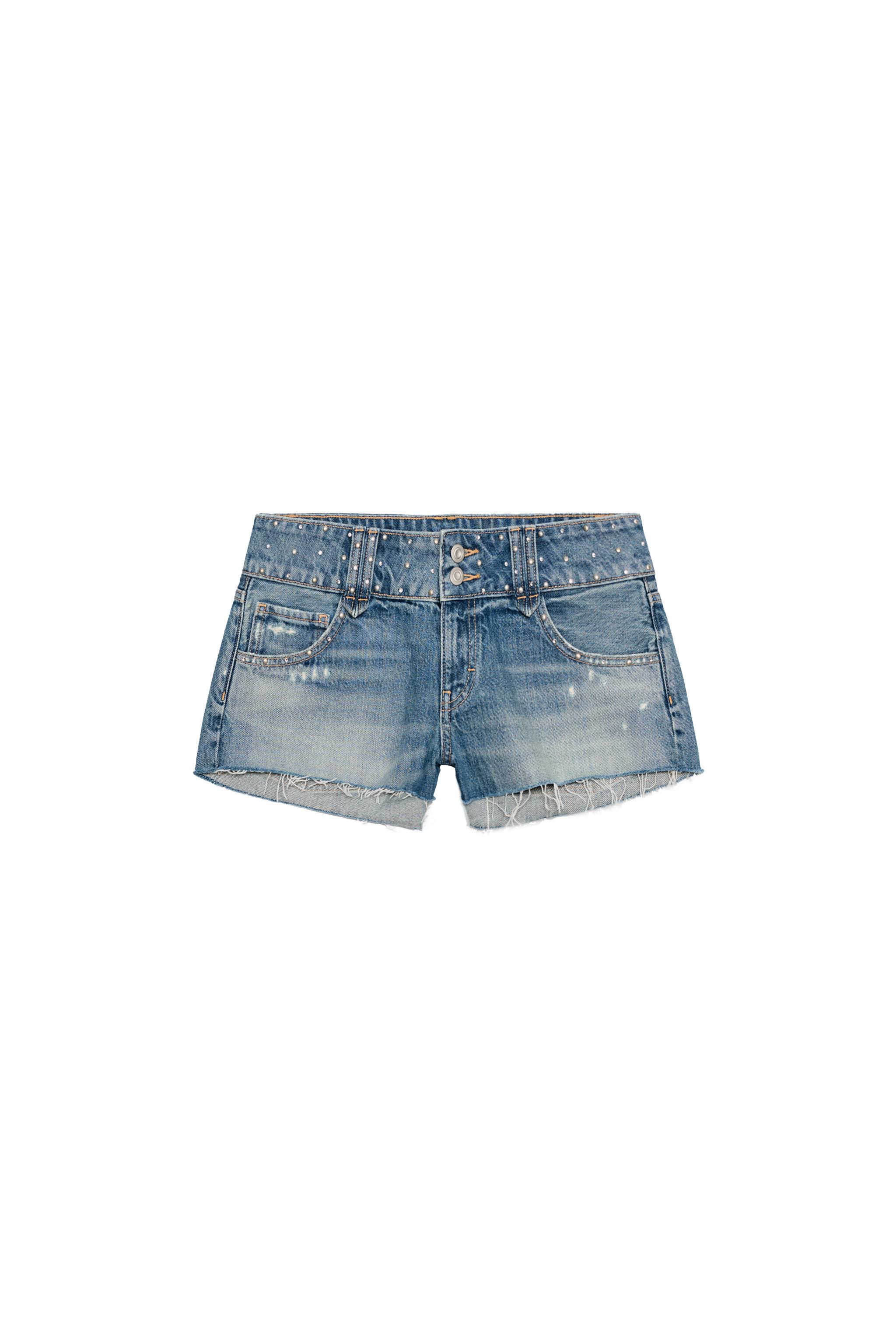 スタッズミニデニムショートパンツ - インディゴブルー | ZARA Japan