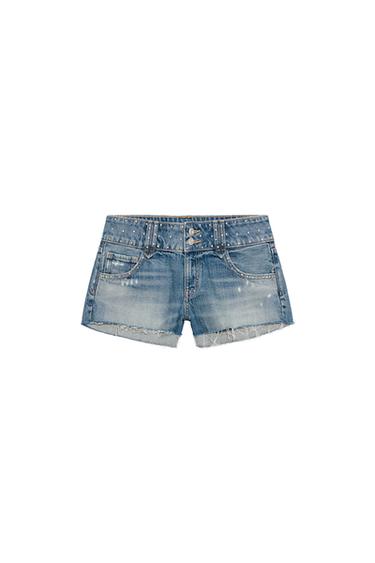 TRF MINI DENIM SHORTS WITH STUDS - Indigo by Zara