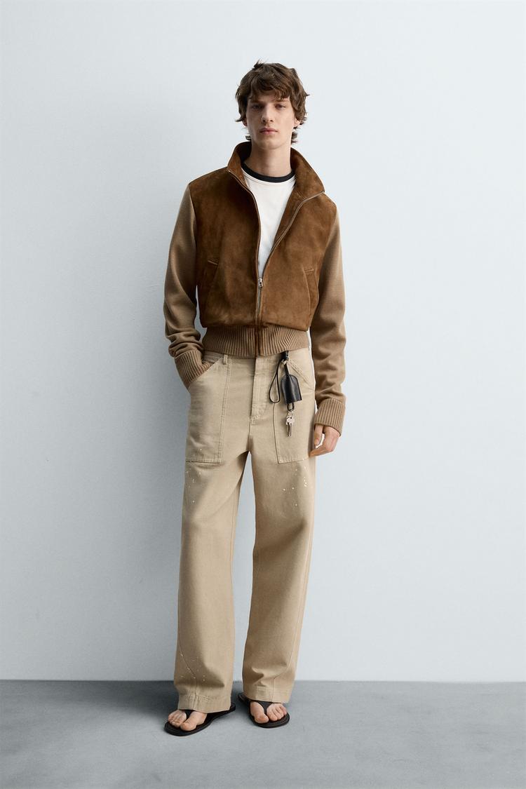 LIMITED EDITION COMBINED LEATHER JACKET Dark camel ZARA United