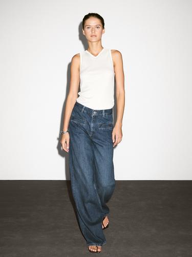 Zara High-waist wide-leg jeans with pockets - Mid-blue - Image 0