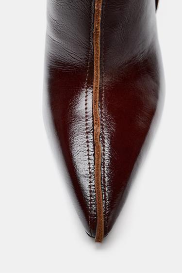 LEATHER POINTED TOE ANKLE BOOTS - Brown by Zara - Image 6