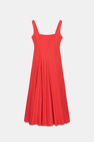 POPLIN MIDI DRESS WITH GODETS - Red by Zara