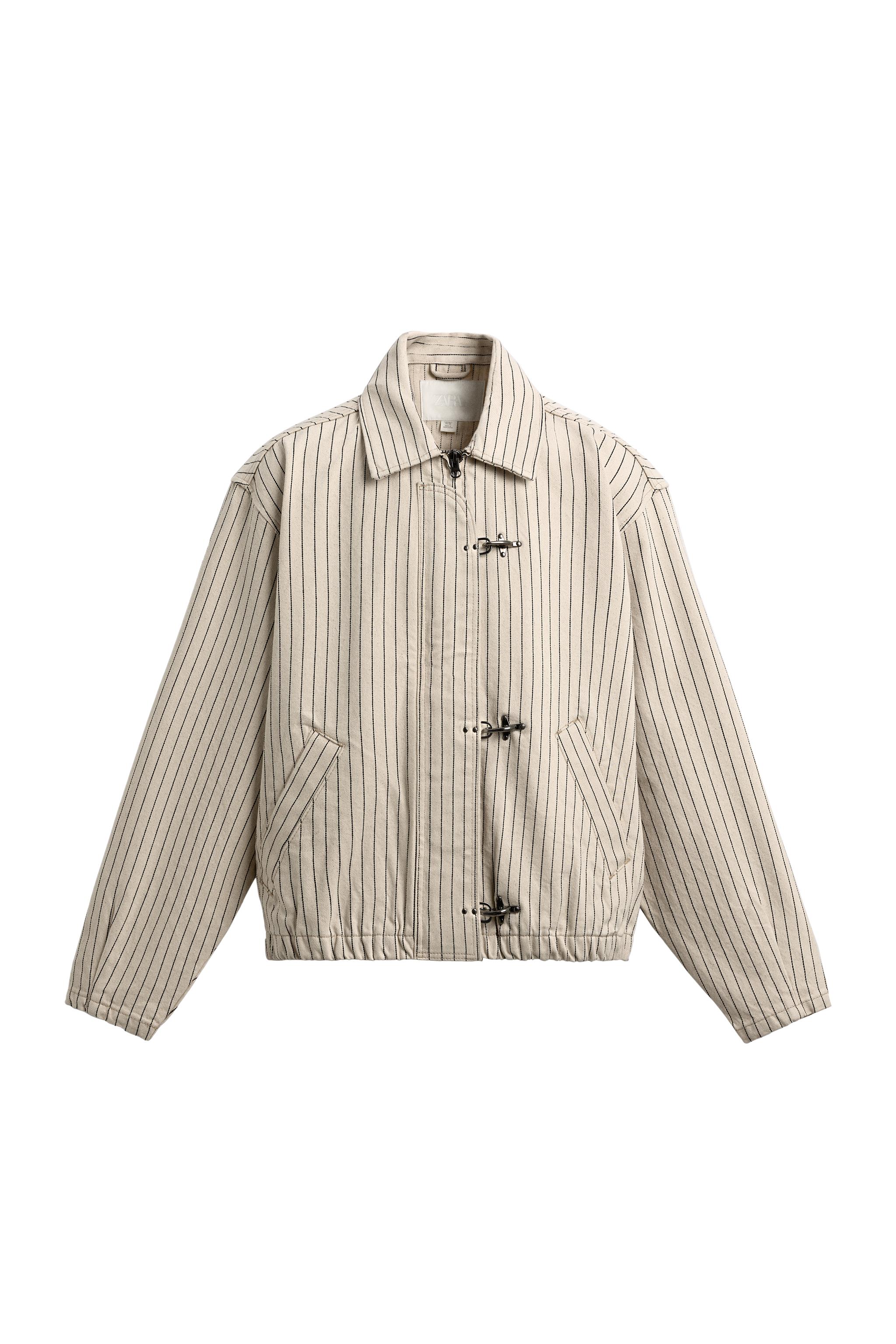 ZARA ストライプジャケット ボタン　ZW ストライプ トグルボタン クロップドジャケット - エクリュ | ZARA