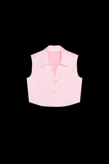 Zara SATIN EFFECT CROP TOP - Pink - Image 0