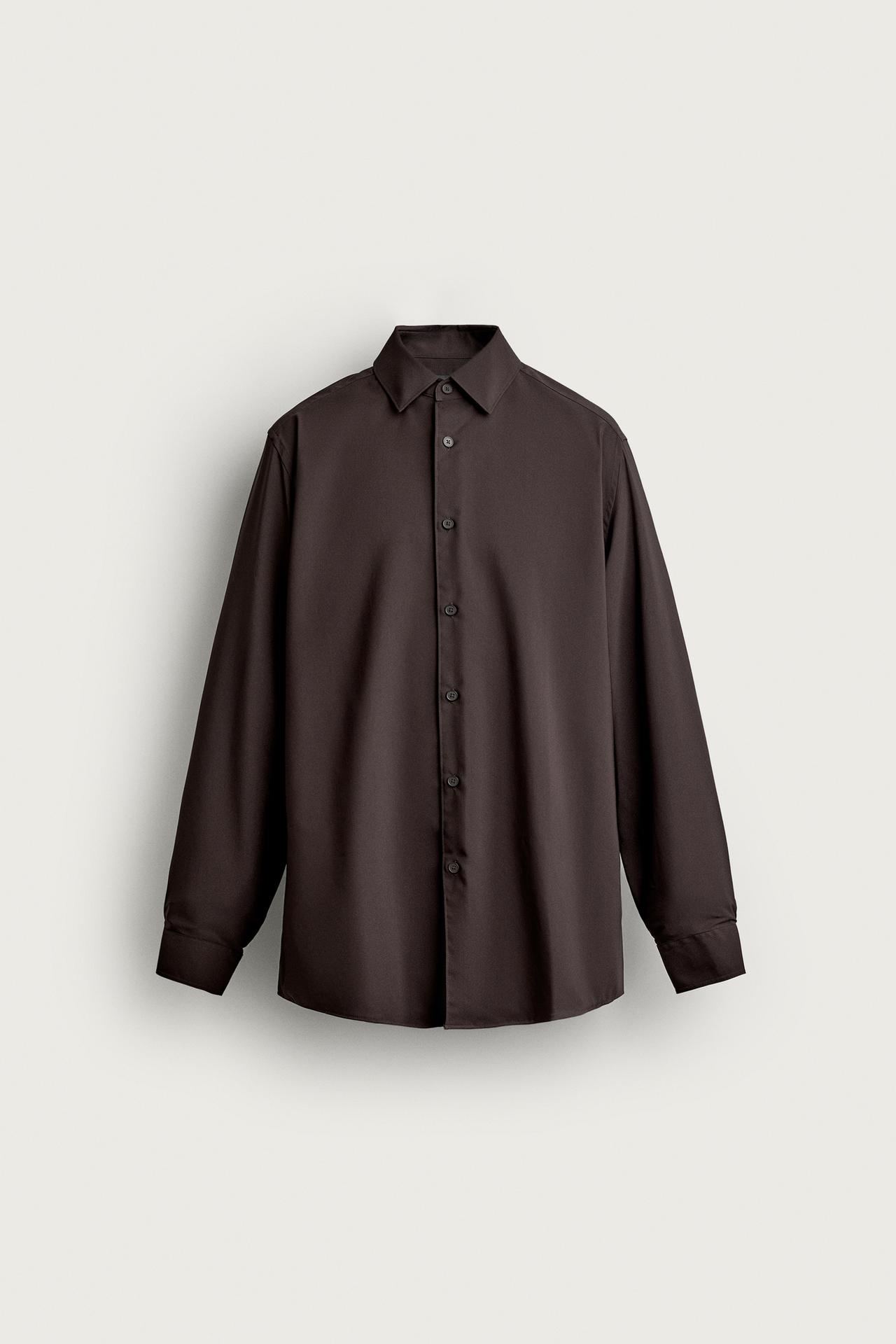 SLIM FIT SHIRT — Dark brown