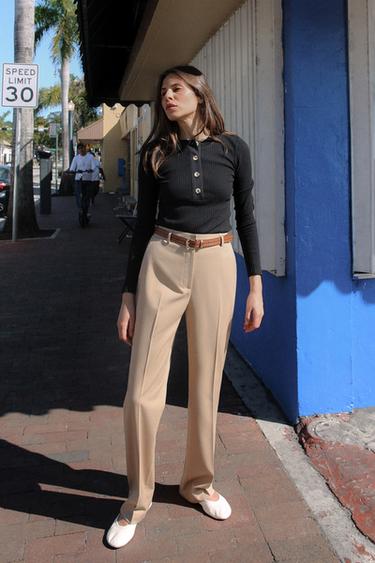Zara BELTED STRAIGHT LEG PANTS - taupe brown - Image 0