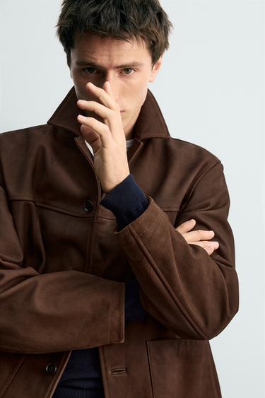 BLOUSON COUPE DÉCONTRACTÉE EN CUIR - Marron de Zara - Image 4