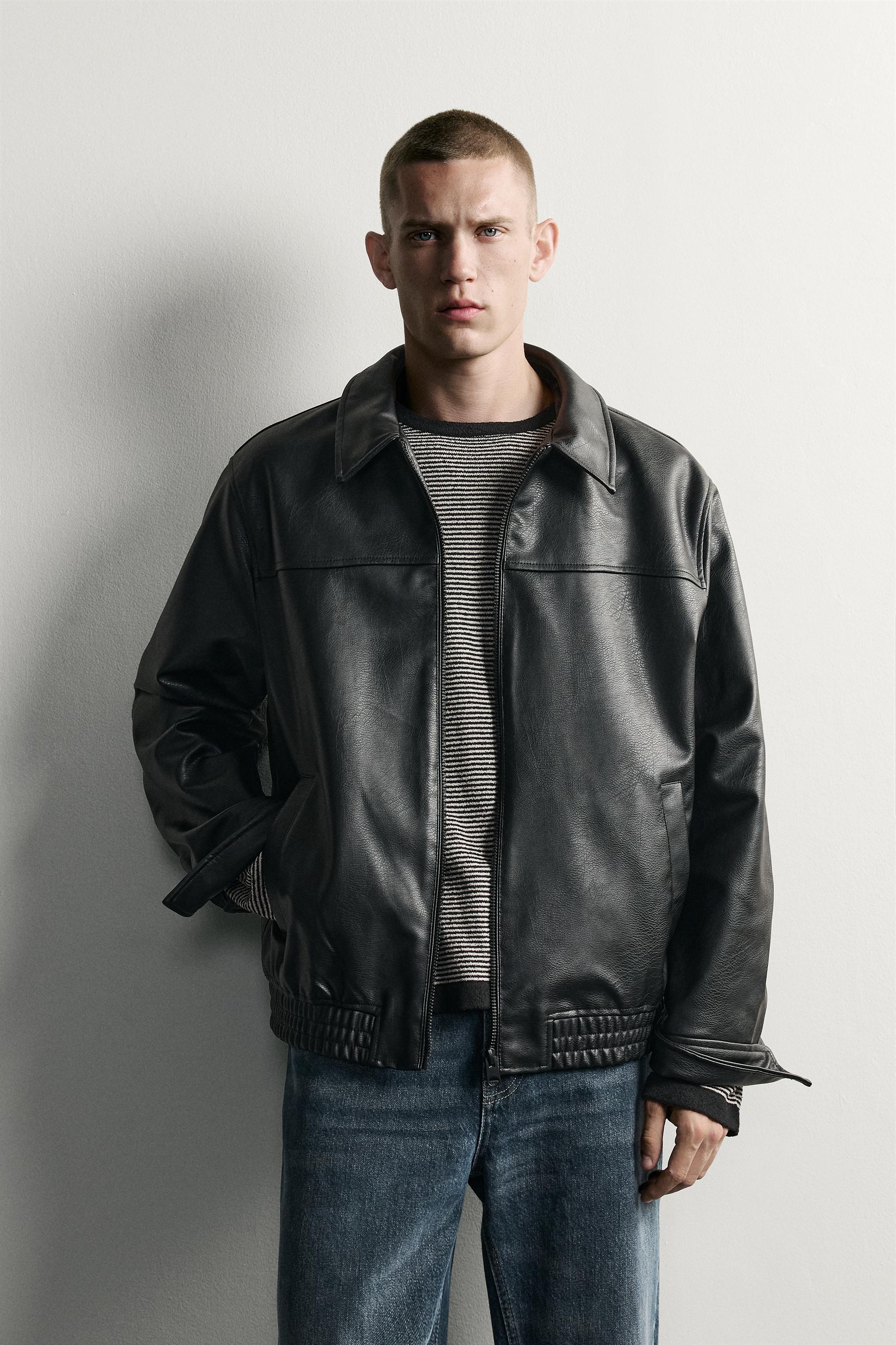 RELAXED-FIT FAUX LEATHER JACKET