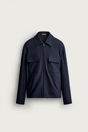 Zara REGULAR FIT ZIP-UP OVERSHIRT - Navy blue
