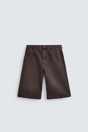RELAXED FIT DENIM BERMUDA SHORTS - Brown by Zara
