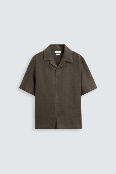 100% LINEN RELAXED FIT SHIRT - Brown / Taupe by Zara