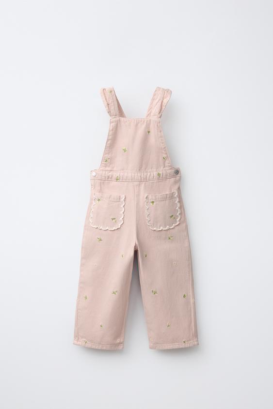EMBROIDERED FLORAL DUNGAREES - Pale pink by Zara - Image 0