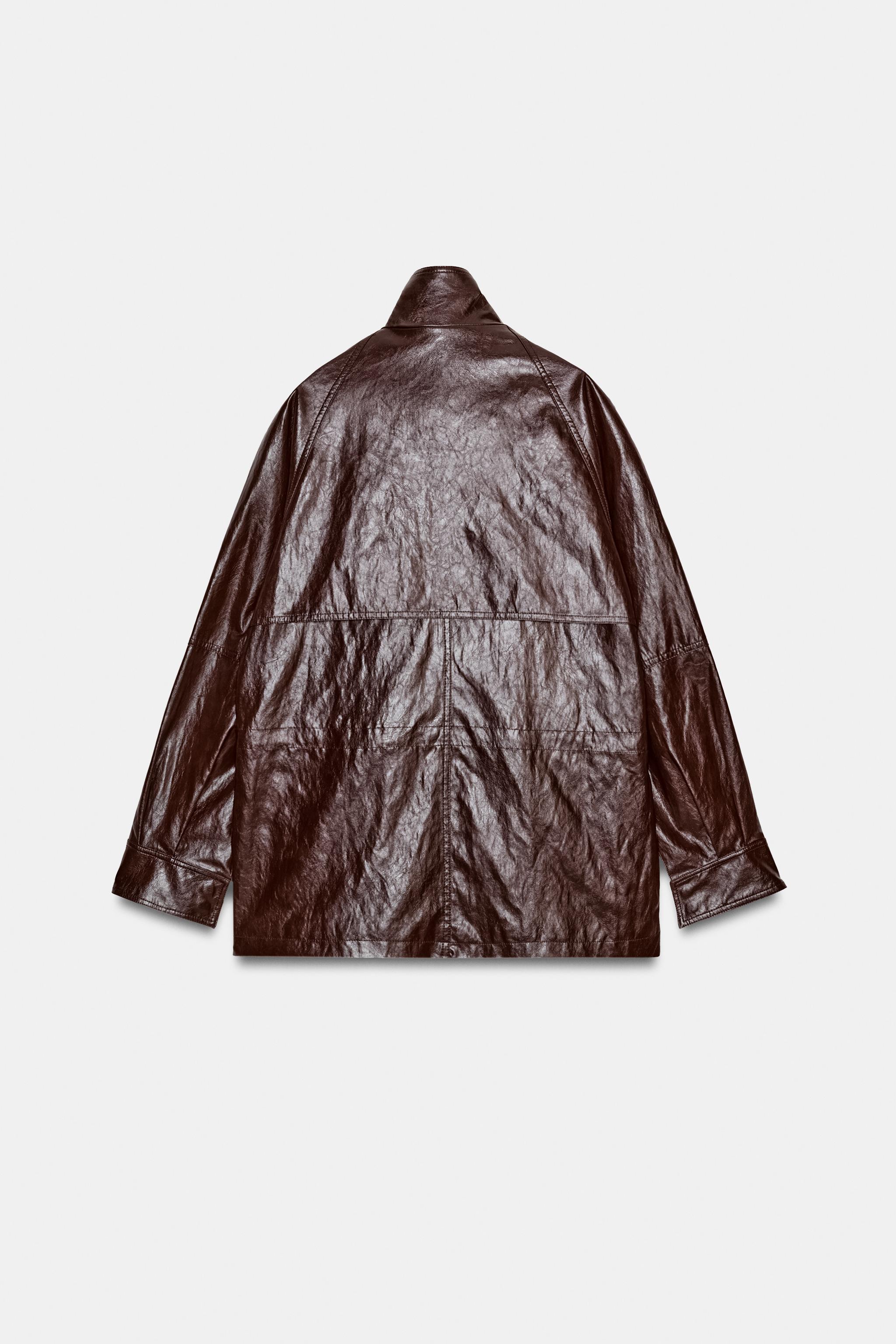 【未使用・Lサイズ】VINTAGE WASHED LEATHER ZIP ZW COLLECTION FAUX LEATHER JACKET - Brown | ZARA United States
