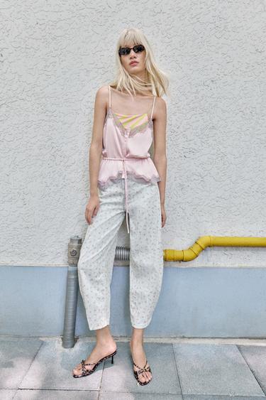 SATIN LACE TOP - Chalk pink by Zara