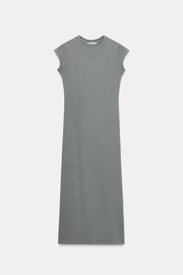 VESTIDO MIDI MANGA CORTA - Gris de Zara