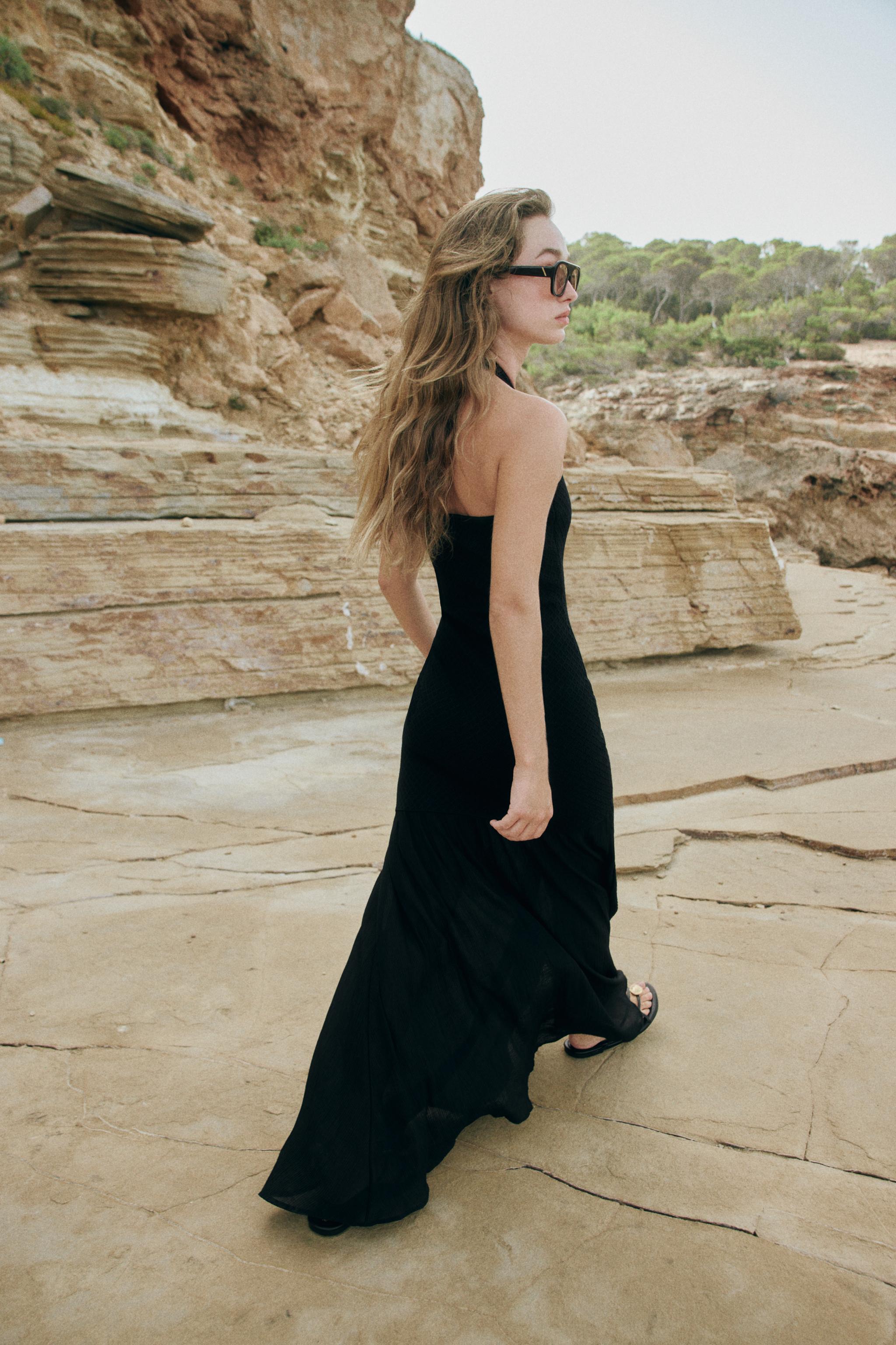 Zara COMBINATION KNIT HALTER DRESS — фото 7