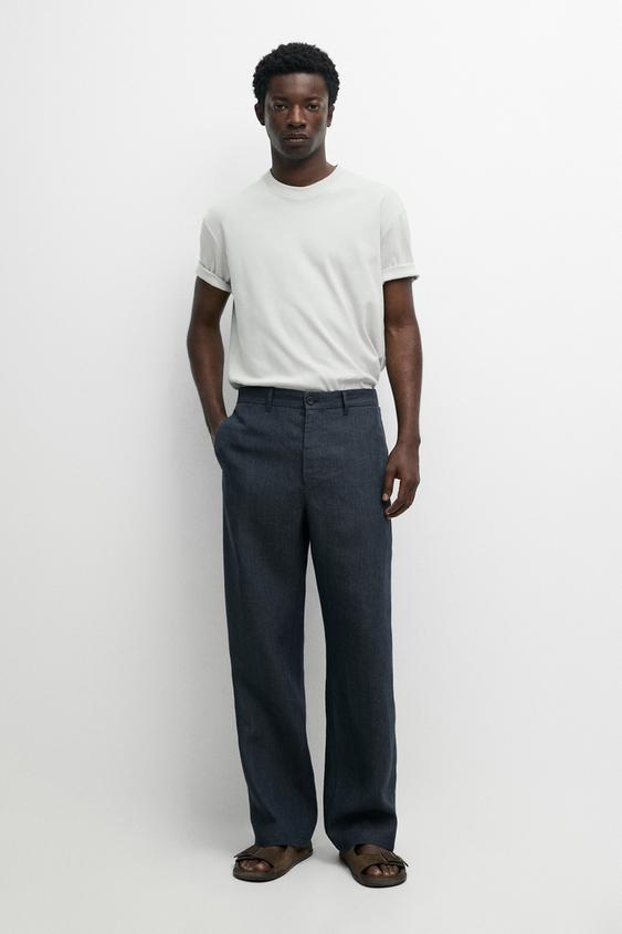 Pantalón cintura goma 100% lino - Marino de Zara - Imagen 0