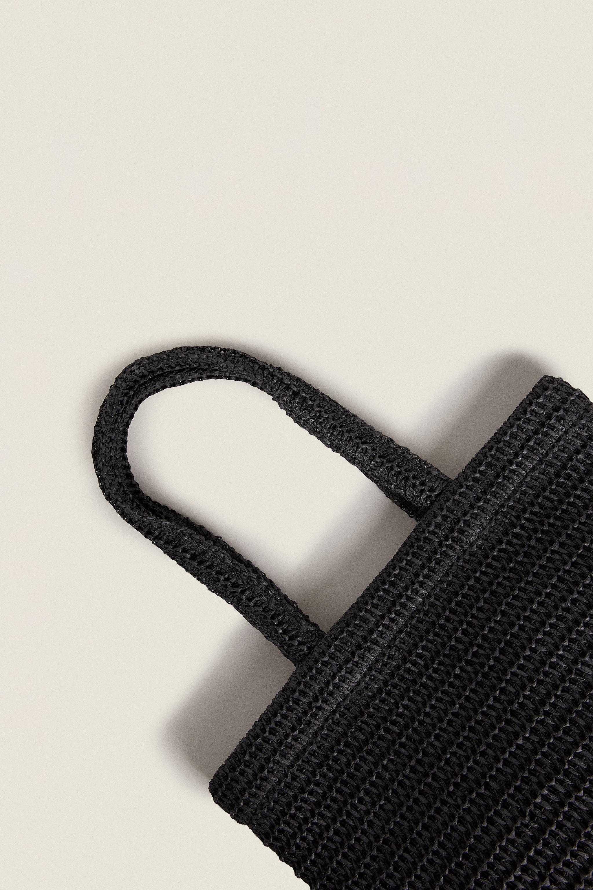 Zara black woven bag sale