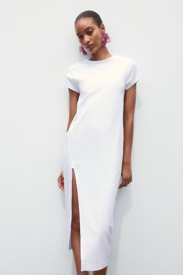 VESTIDO MIDI LAVADO - Blanco de Zara