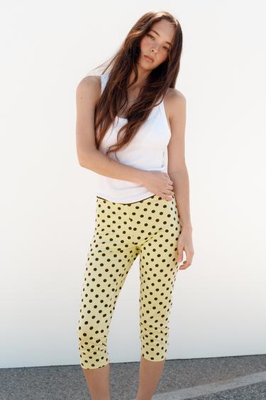 Zara POLKA DOT CAPRI PANTS - Yellow