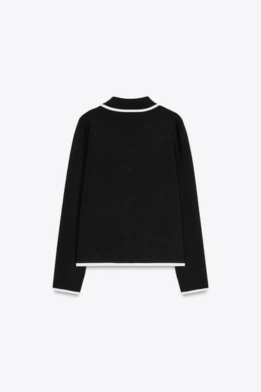 KNIT CARDIGAN WITH CONTRAST TRIMS - Black / White by Zara - Image 3
