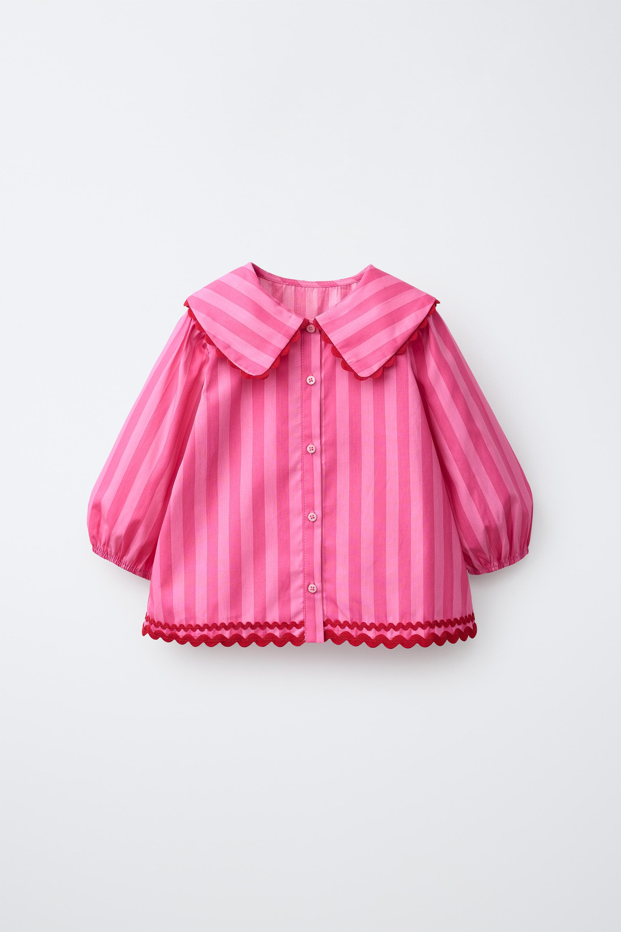 STRIPED AND RICKRACK SHIRT — Fuchsia