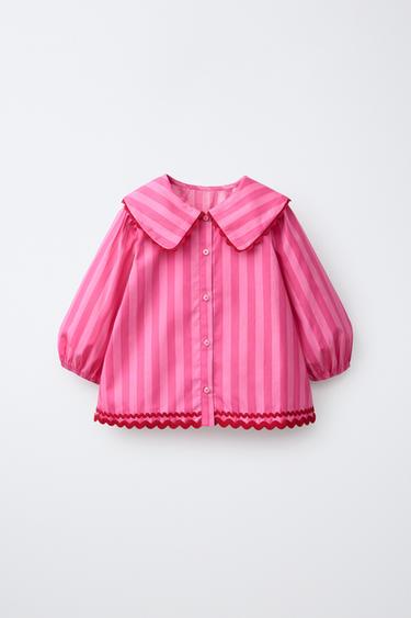 STRIPED SHIRT WITH RUCHING - Fuchsia by Zara