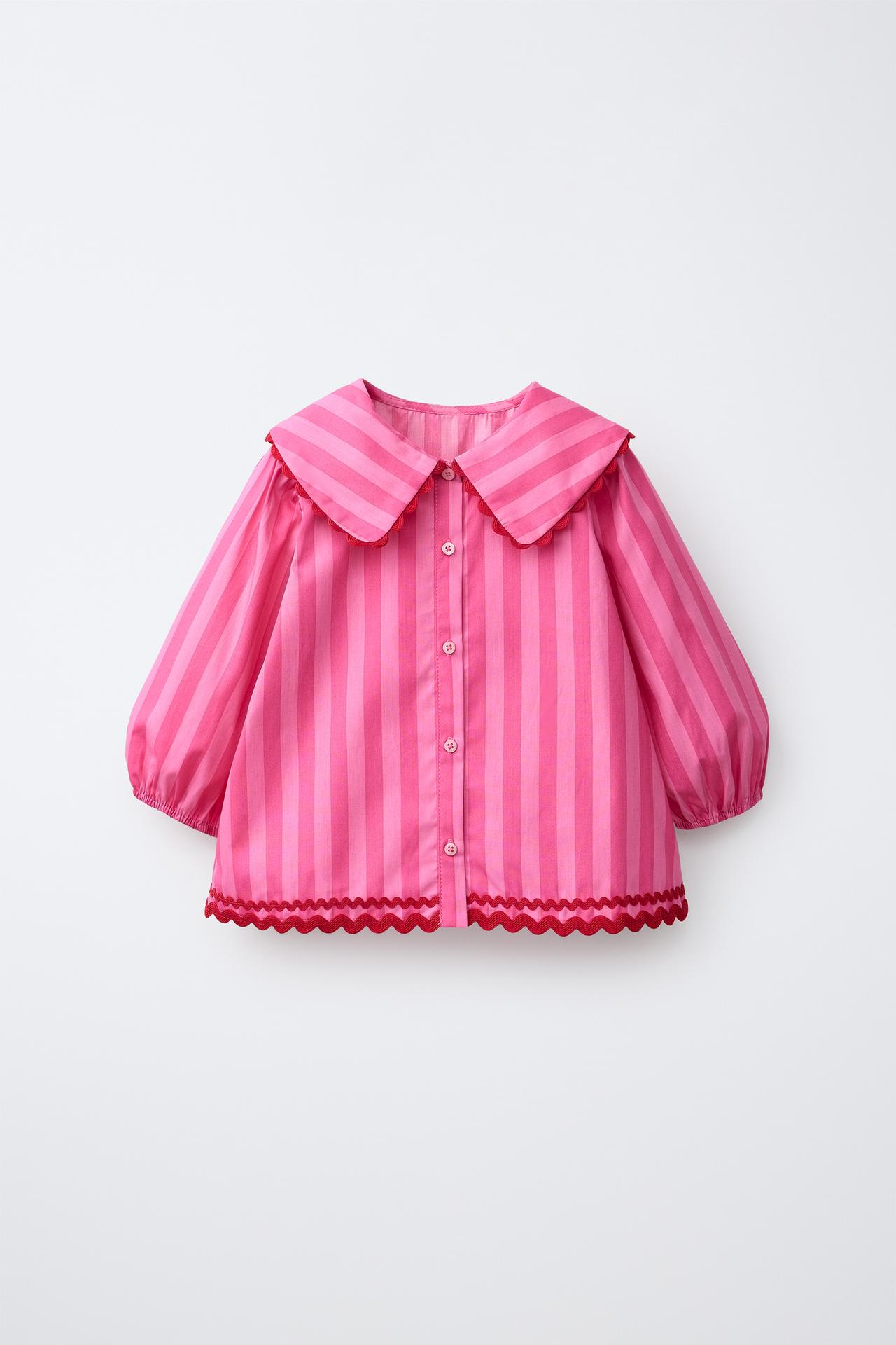 STRIPED SHIRT WITH RUCHING — Fuchsia