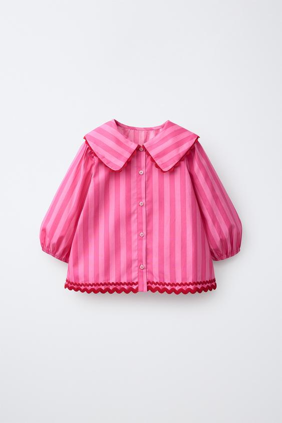 CHEMISE À RAYURES ET ONDULINE - Fuchsia de Zara - Image 0