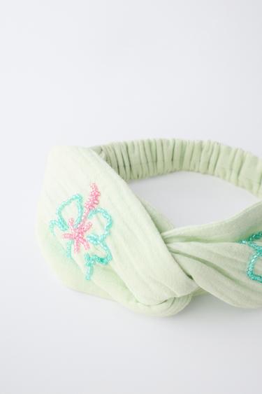 HIBISCUS BEAD HEADBAND - washed green by Zara - Image 2