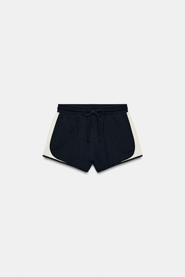 CONTRAST FABRIC SHORTS - Blue/White by Zara