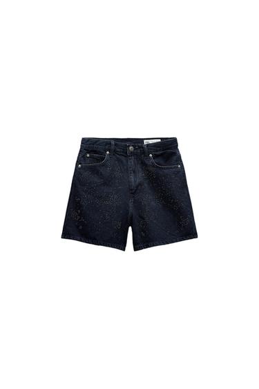 ZW COLLECTION MID-RISE DENIM BERMUDA SHORTS WITH RHINESTONES