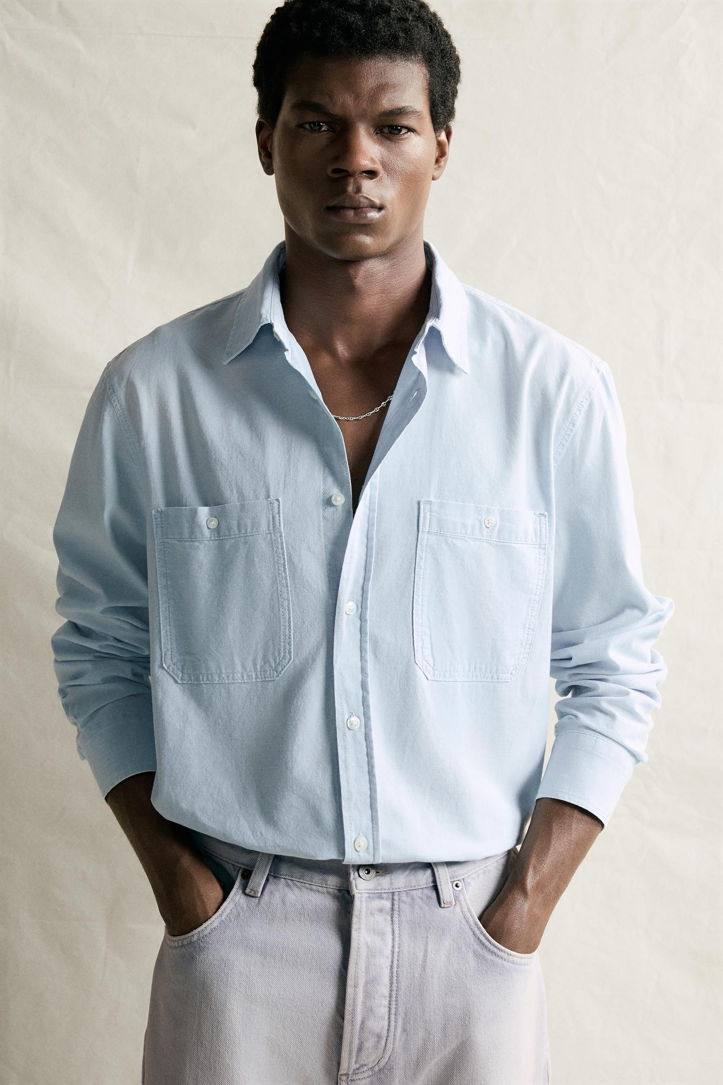 Мужская рубашка Zara Regular Fit Denim Shirt, цвет: Синий — фото 5