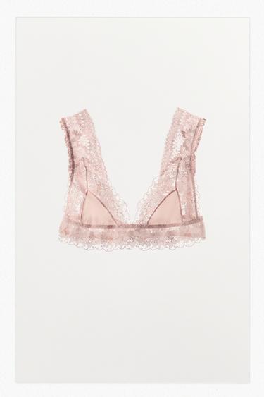 SUJETADOR TRIANGULAR COMBINADO ENCAJE - Rosa pastel de Zara