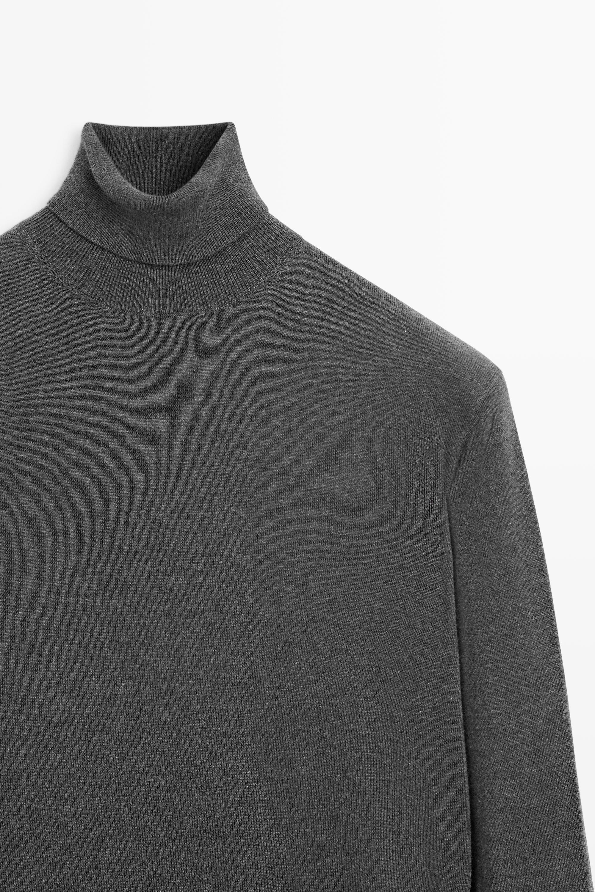 Cotton blend knit high-neck sweater